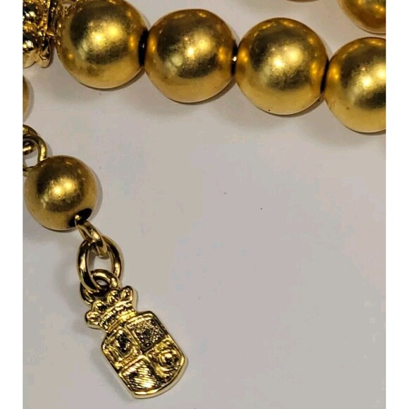 VTG LCI  Liz Claiborne 1980s Necklace Matte Gold Toned Beaded W/ Center Cabachon - Picture 6 of 9